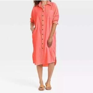 Universal Thread Pink/Orange Long Sleeve Button Down Shirt Dress  WMNS XS
